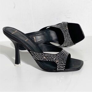 BLACK SUEDE STUDIO Black Charlie Embellished Leather Sandals Size 5.5 EU 35.5